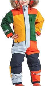 Kids Snow Suit One Piece Girls Boys Snowsuit Waterproof Windproof Outdoor Ski Jumpsuit Warm Winter Coat with Hood (6-7Years, Multicolor)