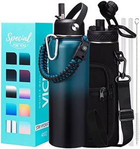 40OZ Vacuum Insulated Water Bottle - Keep Cold 48H Hot 24H, Combo Straw & Spout Lids, Survival Paracord Handle, Bottle Carrier Bag w/ Strap, Protective Cup Mat, Stainless Steel Waterbottle Flask Jug