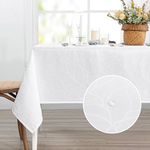 MYSKY HOME 60 x 84 Inch Table Cloth Rectangular Polyester Tablecloth for Dining Room Tables, Stain Resistant and Spillproof Table Cover Jacquard Leaf Pattern,White