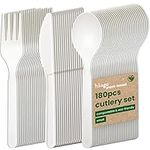 HAAGO - 180 Piece Small PLA Cutlery Set - Reusable, Dishwasher Safe Heavy Duty Mini Cutlery for Parties, Weddings, Events, for Hot & Cold Food - 60x Knives, 60x Forks, 60x Spoons - White