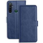 Orosky Realme 5i Flip Back Cover Case | Inbuilt Stand & Pockets | Magnetic Shockproof Leather Wallet Style Flip Case for Realme 5i (Blue)