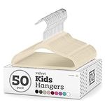 Zober Velvet Kids Hangers - Space Saving, Non-Slip Clothes Hanger Set w/ 360 Degree Chrome Swivel Hook - Pack of 50, Ivory