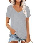 Lime Flare Womens Summer Tshirts V Neck Casual Short Sleeve Tunic Tops Tees (Gray,Medium)