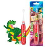 Brush Baby KidzSonic Toddler and Kid Electric Toothbrush for Ages 2-3 - 4-5 - 6-7 - 8-9 Ideal for 2 and 3+ Years - Disco Lights, Gentle Vibration, and Smart Timer - Dinosaur