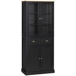 HOMCOM 72" Kitchen Pantry Cabinet, Freestanding Kitchen Pantry Storage Cabinet with Glass Doors, Drawer and Adjustable Shelves, Black