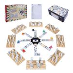 Gonoelec Double 12 Mexican Train Dominoes Game for Adults with 8pcs Wooden Trays, 9 Train Markers & 91 Color Dot Tile Dominos in Tin Box - Classic Family Board Game Set Toy Gift for Elderly & Kids
