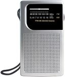 Laser SPK-PR1018 Pocket AM/FM Radio - Portable Transistor Radio with Extendable Antenna, Battery Powered, Vintage Retro Style, 3.5mm Audio Jack, Carry Strap