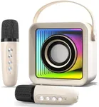 HUABAO Mini Karaoke Machine with 2 Wireless Microphones, Portable Bluetooth Singing Speaker with Lights for Kids & Adults, Child Karaoke Toys, Gift for Girls & Boys for Birthday, Home Party (Beige)