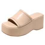 LIPIJIXI Women's Dress Platform Mules with High Heel Slip On Square Toe Wedge Heel Sandals Platform Heel Slippers Slide-on Sandals Khaki Size 38