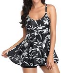 Ecupper Womens Tankini Swimwear Sets Two Piece Swimsuits Flowy Swimdress Top with Boyshorts Bathing Suit Black 3XL