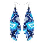 Samiyack Geometric Beaded Earrings – Long Bohemian Handmade Large Tribal Native Beaded Tassel Drop Earrings for Women, Big Boho Seed Bead Fringe Chandelier Dangle Earrings, Zinc, No Gemstone