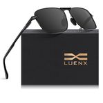 LUENX Rectangular Aviator Sunglasses for Men Women Polarized Square Metal Frame UV 400 Protection 60MM