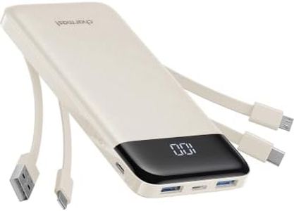 charmast 10000mAh Portable Charger,Built-in 4 Cables,6 Outputs/3 Inputs,3A Fast Charging,Compatible with iPhone,iPad,Samsung,Pixel,LG