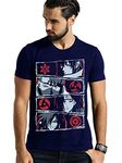 VIKCLIQUE Naruto Anime Uchiha Eyes Printed Half Sleeve Round Neck Navy Blue T-Shirt for Men's/Boy's