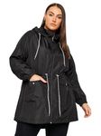 Yours Curve Drawstring Lightweight Breathable Shower Resistant Hooded Parka Jacket - Women's - Plus Size Black 34-36