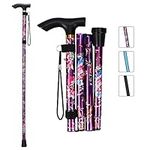 MFE Folding Cane, Portable 8-Level Adjustable Height Walking Stick with Foldable Design, Wrist Strap, and T Handle for Men and Women