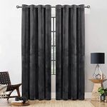 Yorkshire Bedding Blackout Curtain 66 x 72 Room Darkening Charcoal Eyelet Crushed Velvet Curtains for Bedroom Decor Window Curtains + Tie Backs (168cm x 183cm)