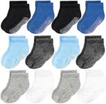 CozyWay Non-Slip Ankle Grip Low Cut Toddler Socks, 12 Pack for Boys, Black/White/Gray/Dark Gray/Blue/Light Blue, 1-3 Years Old