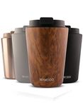 MAMEIDO Coffee Cup Travel Mug 350ml, 470ml & 700ml - Leakproof Travel Coffee Mug, Stainless Steel Travel Mugs for Hot Drinks BPA-Free (Oak Wood, 0,35l)