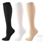 MILAIUN 3Pairs Compression Stockings, Compression Socks for Flying, Flight Socks for Women and Men, Varicose Veins Compression Socks for Sport, Flight, Muscle Recovery or Workouts, Pregnancy(S/M)