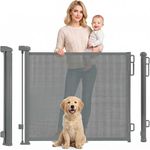 Rainberg Retractable Stair Gate for Baby & Pet with Secure 2-Step Lock 150cm Wide & 80cm Tall, One Hand Operated Baby Gate, Child Safety Gate for Doorways Stairs, Hallways, Kitchen (Grey)