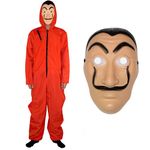 shengo Bank Robber Jumpsuit, Adults Bank Robber Fancy Dress Costume, Thief Costume Red Jump Suit With Face Mask, Red Long Sleeve Romper for Halloween Carnival Cosplay Set