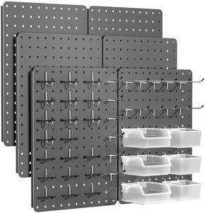 PHX Grove Peg Board for Tools, 6 Pack Metal Pegboard Wall Organizer with Hooks,16"×12" Gray Pegboard Panels for Walls Home, Garage Tool Storage, Kitchen, Office Organization, Craft Room