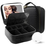 MOMIRA Travel Makeup Bag with Lighted Mirror, Adjustable Brightness in 3 Color Scenarios, Waterproof, 10x Magnifying Mirror, Rotatable Independent Light Mirror-Black (Woven)