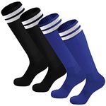 2 Pairs Kids Football Socks, Long Children's Football Socks, Comfortable Breathable Thin Sports Accessories Socks for Running, Training, Rugby, Hockey for Boys, Girls