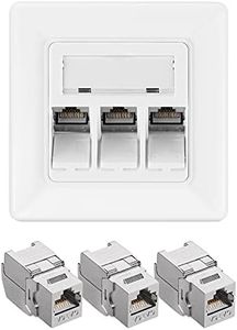 kwmobile 3X Módulo Keystone blindado RJ45 - Conectores con Carcasa metálica para Cables Cat 6A con 1x Aplique de Pared - Montaje sin Herramientas