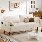 DWVO 67" Loveseat Sofa, Velvet Fabric Sofa Couch for Small Space, Modern Loveseat with Button Tufted Seat and Side Storage Pockect, 3 Seater Couch for Living Room Bedroom, 2 Pillows Included, Beige