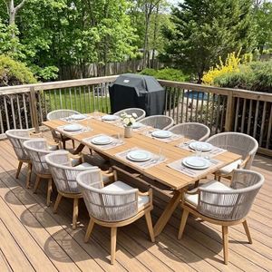 PURPLE LEAF 11 Pieces Outdoor Dining Set All Weather Wicker Patio Dining Set with Rectangular Aluminum Table and Modern Armrest Dining Chairs for Garden Deck Backyard Kitchen, Teak