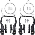 2 Pairs Bike Brakes Set Universal Bike Brakes Mountain Bike Replacement for Most Bicycle and 2 Pieces Mountain Bike Brake Cables Bike Gear Shift Cable Wire, End Caps, End Ferrules (Black)