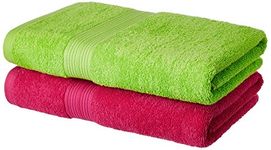 Amazon Brand - Solimo Cotton 2 Piece Bath Towel Set, 500 GSM (Spring Green and Paradise Pink)