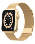 Biuupa Metal Straps Compatible With Apple Watch 42mm 40mm 45mm for Women and Men, Breathable Stainless Steel Mesh Band with Adjustable Magnetic Clasp for iWatch Series 8 7 6 5 4 3 2 1 SE- Gold