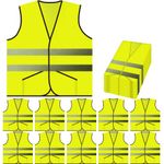 PeerBasics, Pocket Safety Vest 10 Pack, Yellow Reflective High Visibility, Hi Vis Silver Strip, Men & Women, Work, Cycling, Runner, Surveyor, Volunteer, Guard, Road (10, Neon Yellow)