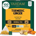 VAHDAM, Turmeric Ginger Herbal Tea Bags (100 Pyramid Tea Bags) Caffeine Free, Non GMO, Gluten Free | 100% Pure Herbal Blend - Savory & Spicy | Plant-Based Tea Bags | Resealable Ziplock Pouch