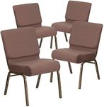 Flash Furniture 4 Pack HERCULES Series 21''W Stacking Church Chair in Brown Dot Fabric - Gold Vein Frame