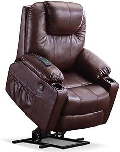 MCombo Electric Power Lift Recliner Chair Sofa with Massage and Heat for Elderly, 3 Positions, 2 Side Pockets, and Cup Holders, USB Ports, Faux Leather 7040 (Dark Brown, Medium)