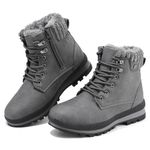 Snow Boots Womens Winter Boots Ankle Boots Waterproof Fur Lined Leather Walking Boots Lace Up Zipper Lightweight Outdoor Ladies Warm Shoes Non Slip Mid Calf Boots Grey