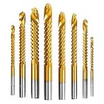 Yuentoen Titanium Coated HSS Twist Drill Bits,8 Pcs Spiral Saw Drill Bit,Serrated Grooving Cutting Carpenter Side Cutting Drill Bit for Wood Woodworking Steel Metal Plastic Screw Hole Saw(3-10mm)