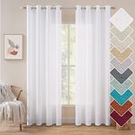 MIULEE White Sheer Curtains for Bedroom Living Room Natural Faux Linen Look Semi Light Filtering Privacy Window Treatments Grommet Voile Drapes 2 Panels W 52 x L 96 inches White