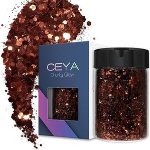 Ceya Chunky Glitter, 4.9oz/ 140g Coffee Brown Craft Glitter Powder Mixed Fine Flakes Iridescent Nail Sequins for Nail Art, Hair, Epoxy Resin, Tumblers, Slime, Painting, Festival Decor