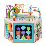 Teamson Kids Wooden Activity Cube Baby Toys, 7 in 1, Educational with Abacus, Xylophone, Bead Maze, Animal and Shapes, Age 1 Year +