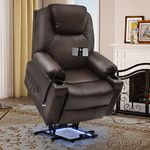 YITAHOME Recliner Chair with Phone Holder, Electric Power Lift Recliner Massage Sofa for Living Room, Home Theater Seating with Cup Holders and LED Lighting, Heated Recliner with Pockets, Brown