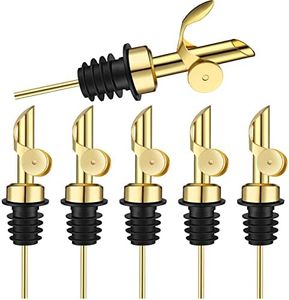 6 Pcs Weighted Stainless Steel Liquor Bottle Pourers Auto Flip Olive Oil Dispenser Spout Balsamic Alcohol Pourer Spouts (Gold)