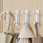 pickpiff Stick on Hooks for Hanging: Extra Srong 6KG (Max), Coat Hook on Door for Towel Coat Hat Key, Heavy Duty, Self Adhesive Hangers Wall Mounted, White 4 Pack