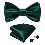 DiBanGu Green Bow Ties for Men Self Tied Bow Tie Set Silk Solid color Bow Tie and Pocket Square Cufflinks Wedding Party Holiday