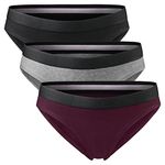 DANISH ENDURANCE 3 Pack Women's Bikini Brief Panties in Organic Cotton, Multicolour (1x Black, 1x Dark Grey, 1x Wine), L