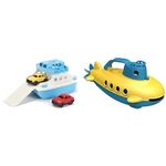 Green Toys Ferry Boat with Mini Cars Bathtub Toy, Blue/White & Submarine, Blue